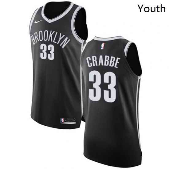 Youth Nike Brooklyn Nets 33 Allen Crabbe Authentic Black Road NBA Jersey Icon Edition